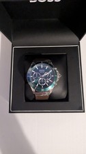 HUGO BOSS Troper HB1514098 Chrono Green Dial Brown Leather Strap Mens Watch 44mm