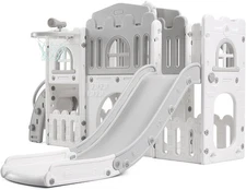 8 in1 Toddler Slide Playset Indoor Playground with Slide,Basketball Hoop,Climber