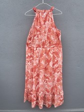 NINE WEST Halter Hi Low Floral Flounce Sleeveless Midi Dress Sz L 