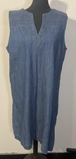 Talbots Dress Womens 16 Blue Chambray Sleeveless V Neck Shift Casual Knee Length