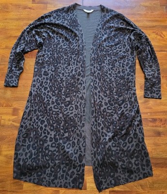 Terra & Sky Long Open Front Cheetah Cardigan Lightweight Office/Work Size 1X
