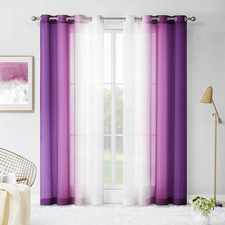 Melodieux Purple Ombre Sheer Curtains 84 Inches Long For Living Room Bedroom