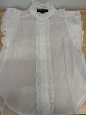 Veronica Beard Jeans White Ruffle Blouse Size S Sleeveless Cotton Mock Neck Top