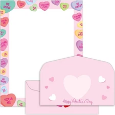 50 Pack Valentine's Day Letterhead with Envelopes Love Heart Border Computer ...