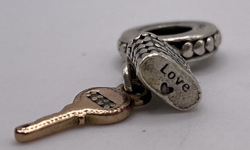 Authentic Pandora S925 ALE SS Pave Padlock+key Dangle Charm 2.2g 788682C01 - Picture 2 of 4