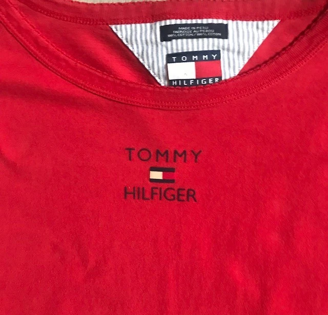 CAMISA DE DORMIR ROJA MANGA LARGA ALGODÓN LOGO TOMMY HILFIGER VINTAGE Y2K PARA MUJER XL Foto 3 de 4