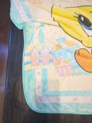 VTG 90s Baby Looney Tunes Plush Crib Infant Blanket Pink Tweety Bird Soft 50x43 - Picture 3 of 9