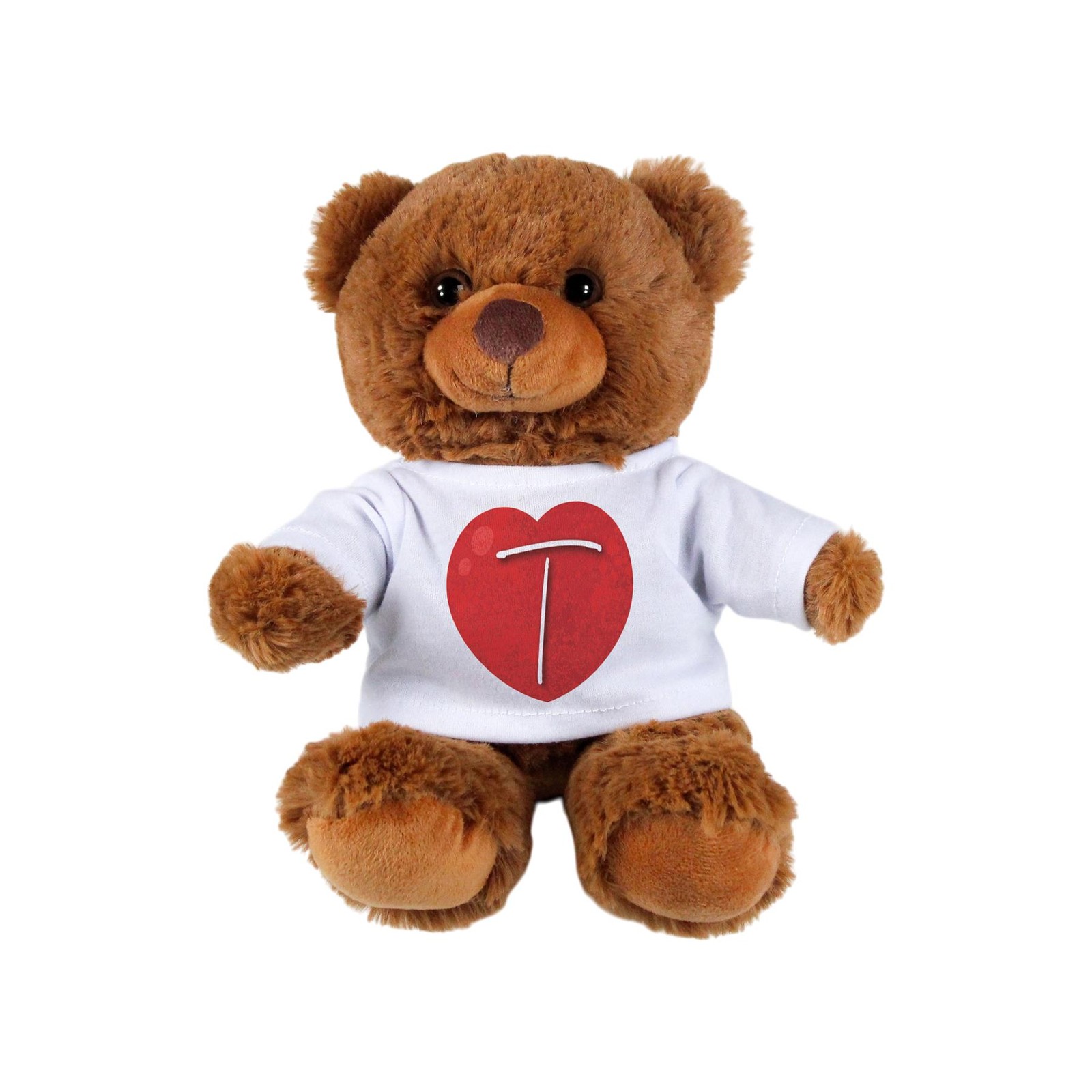 Valentine's Day Letter T Teddy Bear - Dark Brown Stuffed Toy with T-Shirt