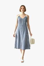 Asos Women's Rope Strap Dress 6 Blue White Stripe Pockets Preppy Resort Nautical