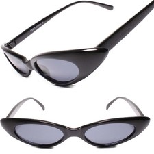 Unique Narrow Slim Designer Womens Pointy Cat Eye Trendy Chic Black Sunglasses