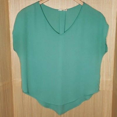 Lush Green Short Sleeve High Low Blouse Small