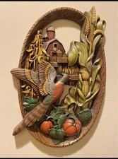Beautiful Vintage Burwood Products Wall Plaque Pheasant Farm Made in USA 18x13โ