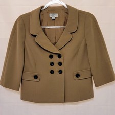 Ann Taylor Loft 6 Petite Tan Double Breasted 3/4 Sleeve Lined Blazer Jacket