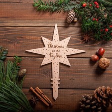 Personalised Polaris Star Christmas Tree Topper – Engraved Wood or Acrylic