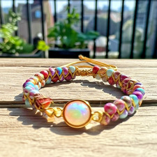 Natural Opal Sea Sediment Jasper Handmade Healing Gemstone Woman Bracelet Gift