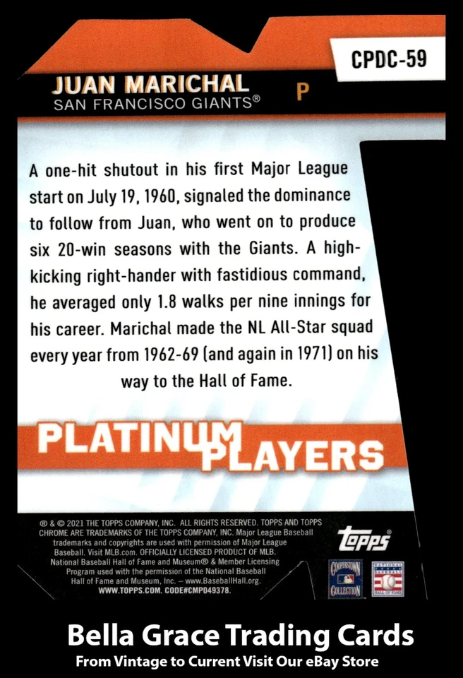 2021 Topps Chrome Update Juan Marichal #CPDC-59 Giants Platinum Player Die Cut - Image 2 of 2