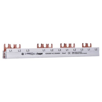 Hager KDN363F Phasenschiene mit Gabelanschluss 10qmm 63A LS 3 polig 12 Module