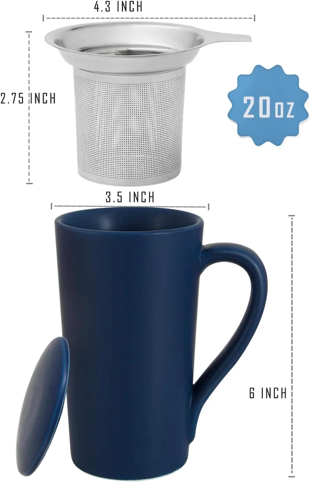 Taza de té con infusor y tapa, taza de té de 20 oz con mango, lavavajillas y microondas Foto 2 de 4