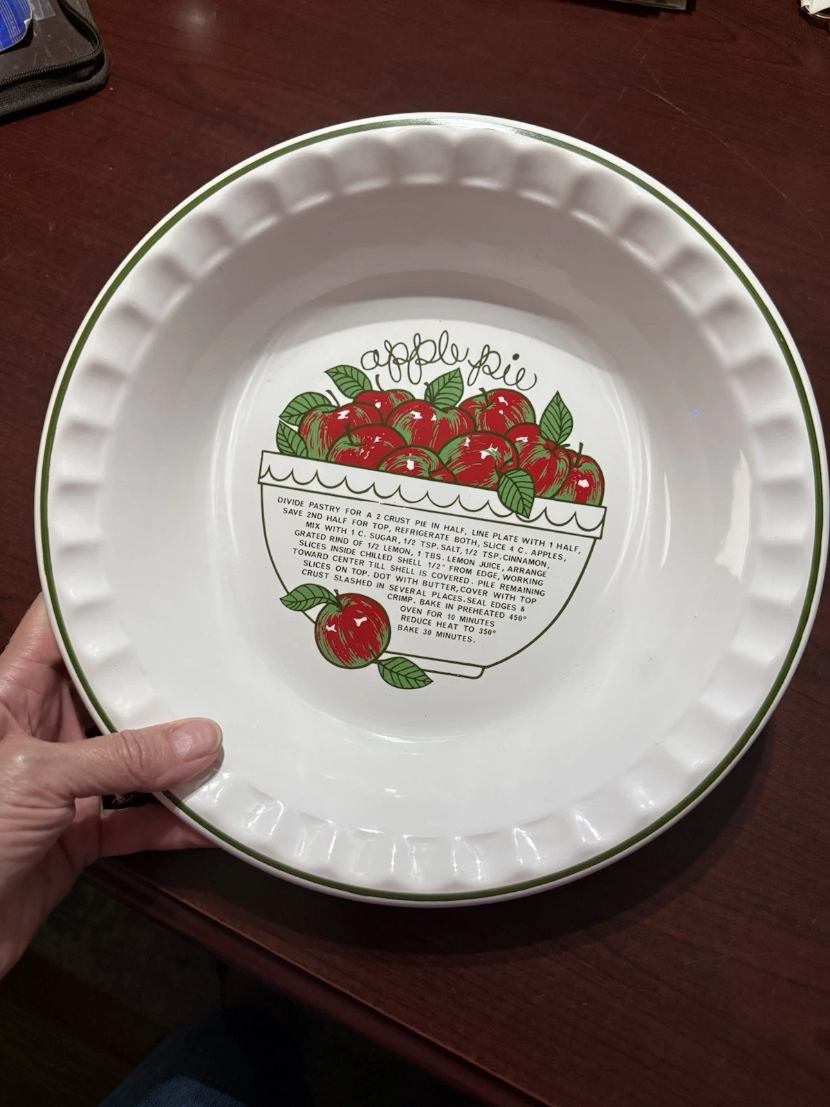 Apple Pie Recipe Plate Reading China & Glass Co Portugal Ceramic Pie Dish VTG