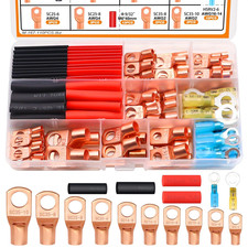 110PCS Copper Wire Lugs Battery Cable Ends Ring Terminals AWG 2-16 Kit