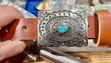 Turquoise Belt Buckle Handmade German Silver Kingman