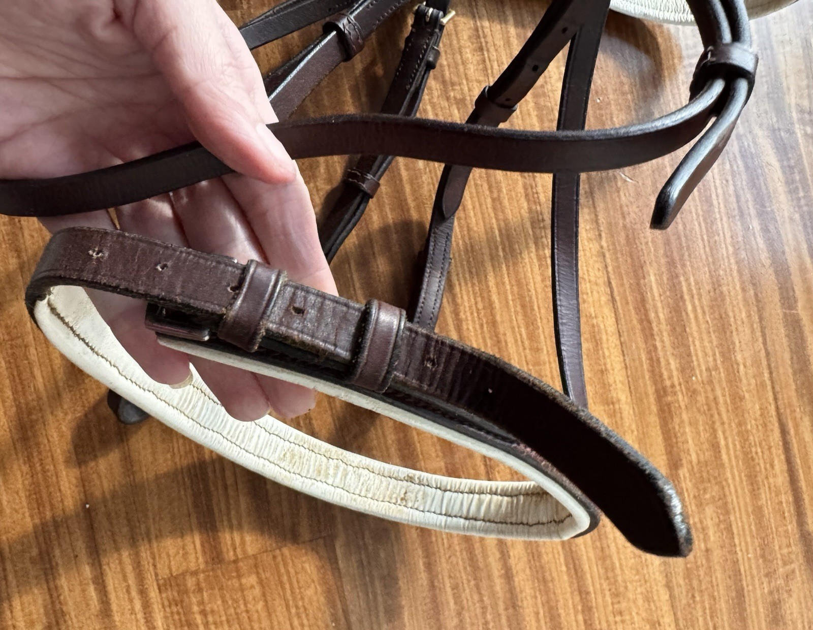 Brown And White Xtra Full Dressage Bridle With Brass & Bobby’s Plain Reins