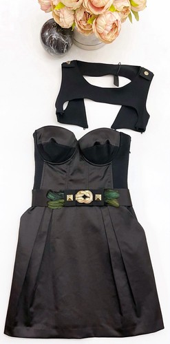 Elisabetta Franchi abito donna corpetto scollo a cuore con cintura piume nero 40 - Foto 6 di 19