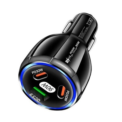 USB QC3.0 30W Type-C PD 30W 3 Ports 90W Car Charging Adapter For Hauwei