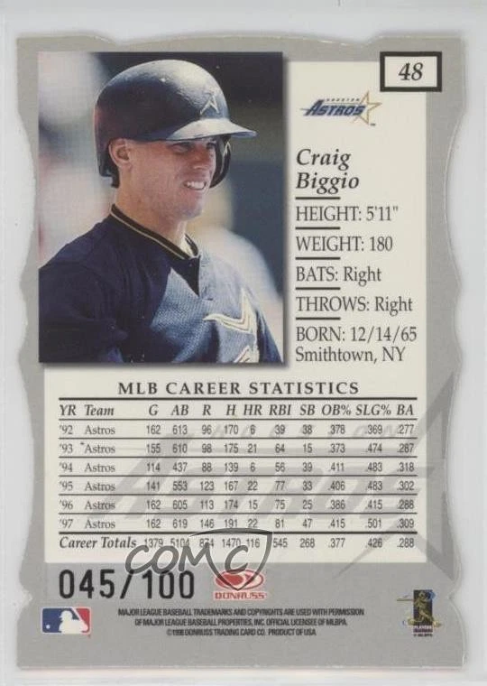 1998 Donruss Elite Status /100 Craig Biggio #48 HOF - Image 2 of 2