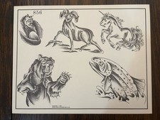 1986 Spaulding  Rogers Tattoo Flash 856 Sheet Vintage Black Line Art