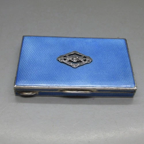 ART DECO SUPERB SOLID SILVER & GUILLOCHE ENAMELED BOX 96g 8CM LONDON IMPORT 1930