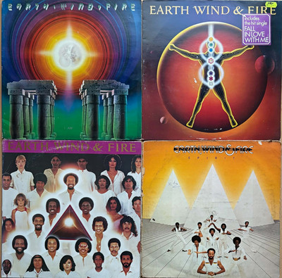4x LPs Earth, Wind & Fire - Spirit 1976, I Am 1979,  Faces 1980, Powerlight 1982