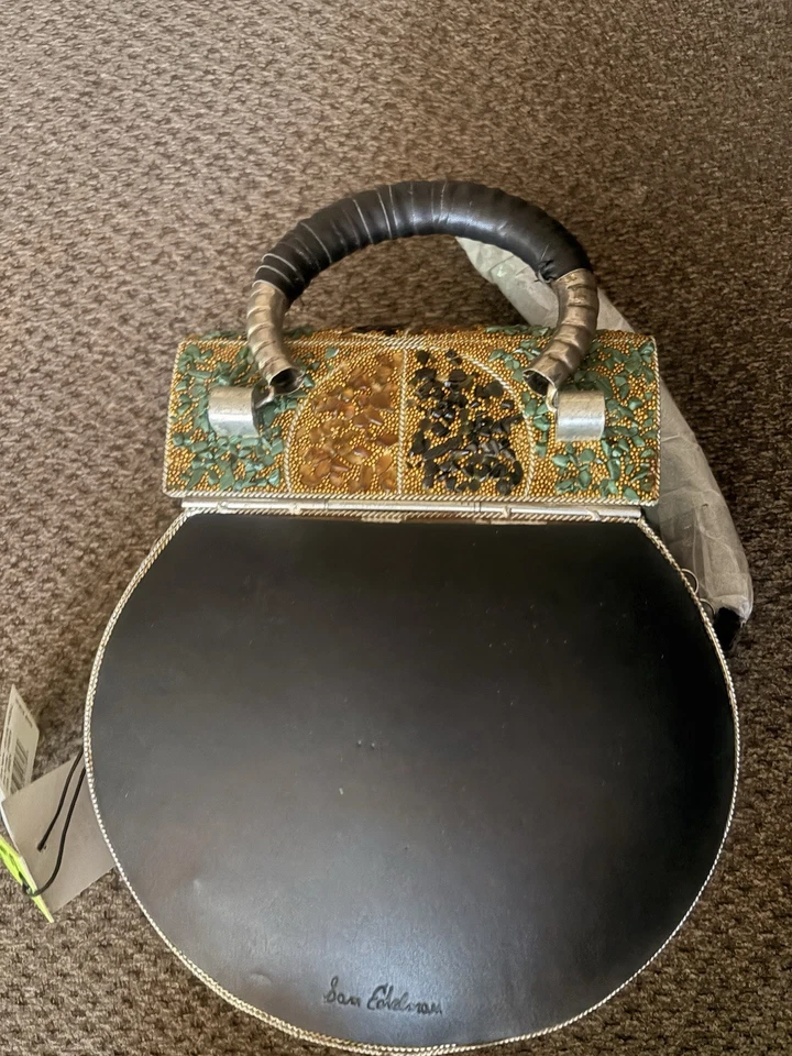 Bolso Bandolera Sam Edelman Vintage Cuentas Flecos Piedras Duro HERMOSO RARO Foto 3 de 4