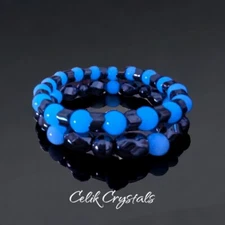 Men's Bracelet Stack Hematite & Glow Handmade Stretch Beads