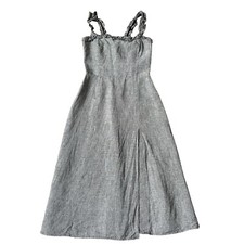 Reformation Lavender Front Slit Linen Midi Dress Boston Check Size 6 Ruffle