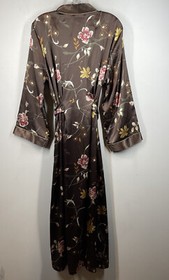 Sensara Front Tie Womens Maxi Sexy Robe Pockets Brown Floral Romantic Sz M
