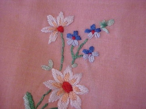 NAPKINS w/ EMBROIDERED WHITE FLOWERS, Light ROSE Color - Picture 3 of 4