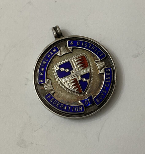 Gestempelt silberne Emaille Jungen Federation Clubs Medaille Fob Birmingham 1931 - Bild 1 von 6