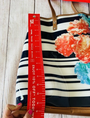 Nine West Women’s Floral Striped Glossy Oversized Tote - Picture 9 of 12