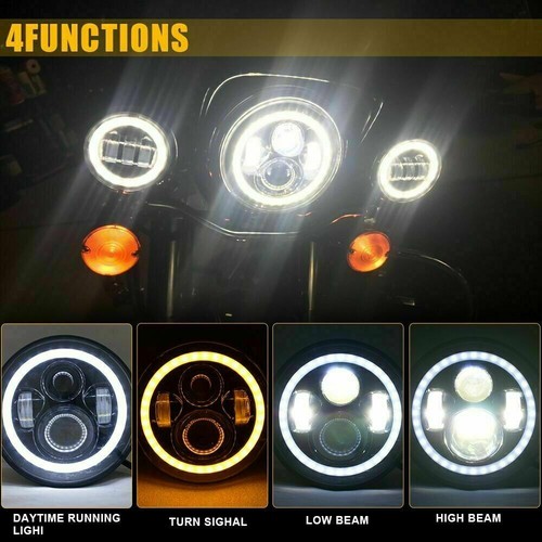 DOT 7" Led Headlight Projector + 4.5'' Fog Lights Passing Lamp Chrome - Picture 2 of 12