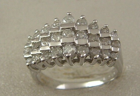 10 karat diamond pyramid ring 10K white gold 3 row 3/4 carat