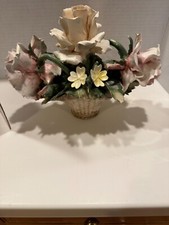 CAPODIMONTE PORCELAIN BASKET OF FLOWERS 8"H SPAN 11" ACROSS EXCELLENT