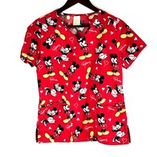 Disney Womens XSmall 100 Cotton Mickey Minnie Hearts Medical Scrub Shirt Top