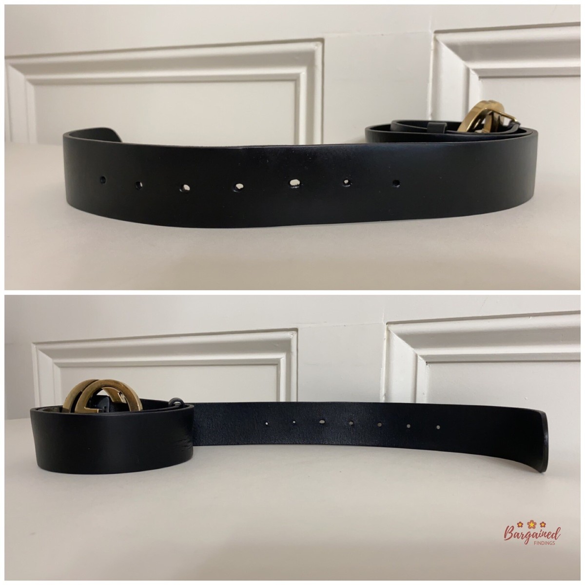 Authentic Gucci Black Calfskin Leather Gold Interlocking G Buckle