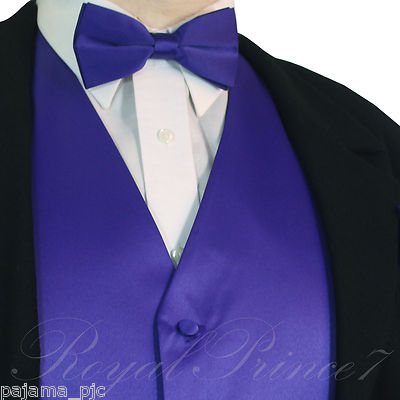 Purple Men's Men Vest Waistcoat and Straight Cut Bow Tie Tuxedo Wedding  10-U