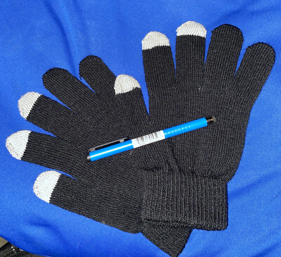 Black knit stretch gloves with stylus for touchscreen