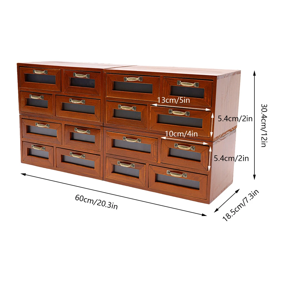 Vintage Small Wooden Desktop Storage Box Drawer Display Shelf Organizer Craft US - Image 2 of 4