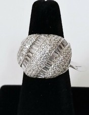 GENUINE STERLING SILVER 925 PAVE CRYSTALS+BAGUETTE DOME SHAPE RING SIZE 7+BOX