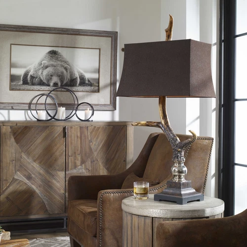 Luxe Masculine RUSTIC ANTLER TABLE LAMP Accent Eco Friendly Ranch Lodge - Picture 2 of 7