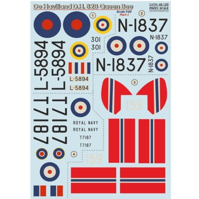Print Scale 48-183 Waterslide Decal Flugzeug 1:48 De Havilland D.H.82b Queen Bee